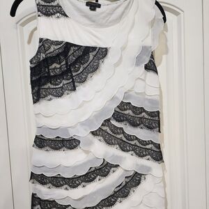 Calvin Klein Black and White Layered Lace Dress
